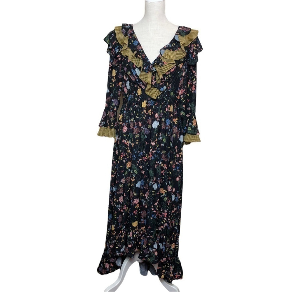 TOV Los Angeles Floral Ruffled High-Low Maxi Dress Size XL Long Sleeves